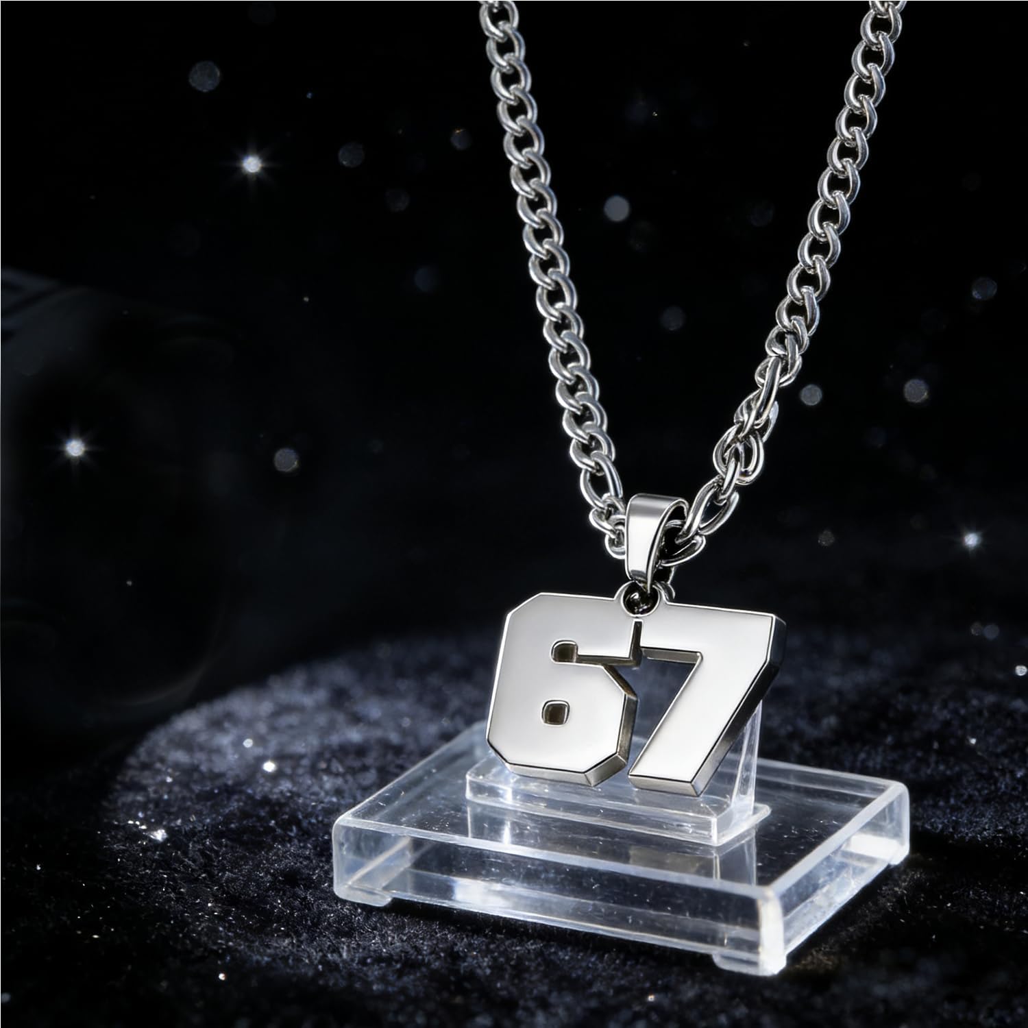 67 Chain 67 Necklace Chains for Women,Man Stainless Steel Basketball Soccer Baseball Team Number Pendant Chunky Chain Sport Necklace