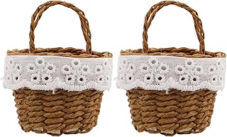 TEHAUX 2個ミニ編みバスケット ハンドル付き 小さなフラワーバスケット 結婚式 ウェディングパーティー デコレーション 手編み風 ラタン調 子供のおもちゃ用 おもちゃ収納 ドールハウス用