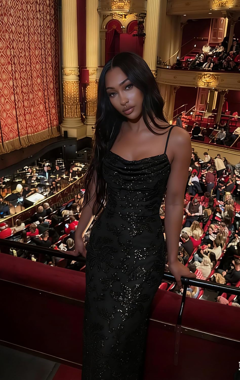 Lace Sequin Spaghetti Straps Prom Dress Long Ball Gown 2026 Cowl Neck Backless Formal Evening Gowns