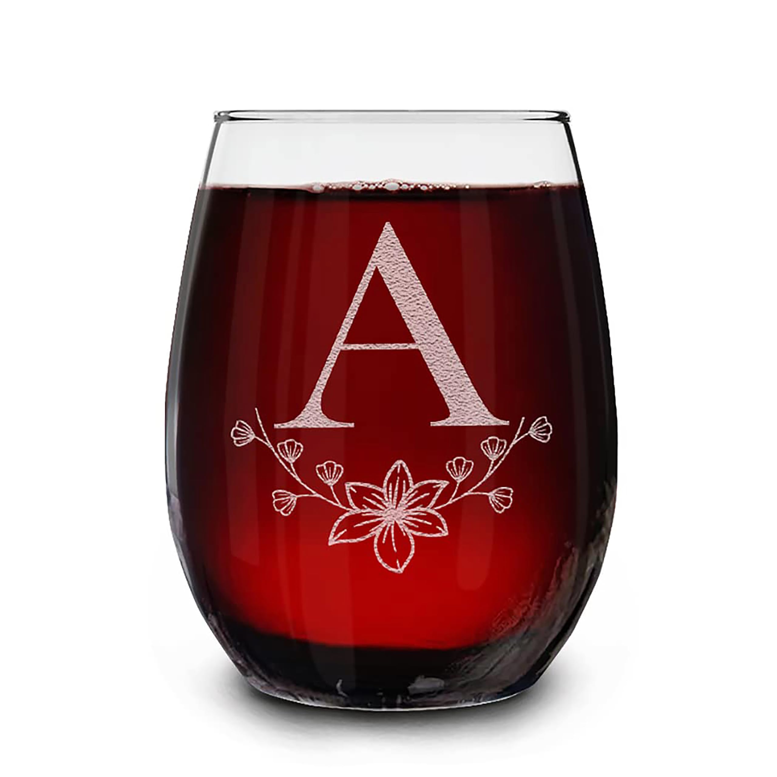 Verre à vin sans pied gravure lettre initiale A de haute précision