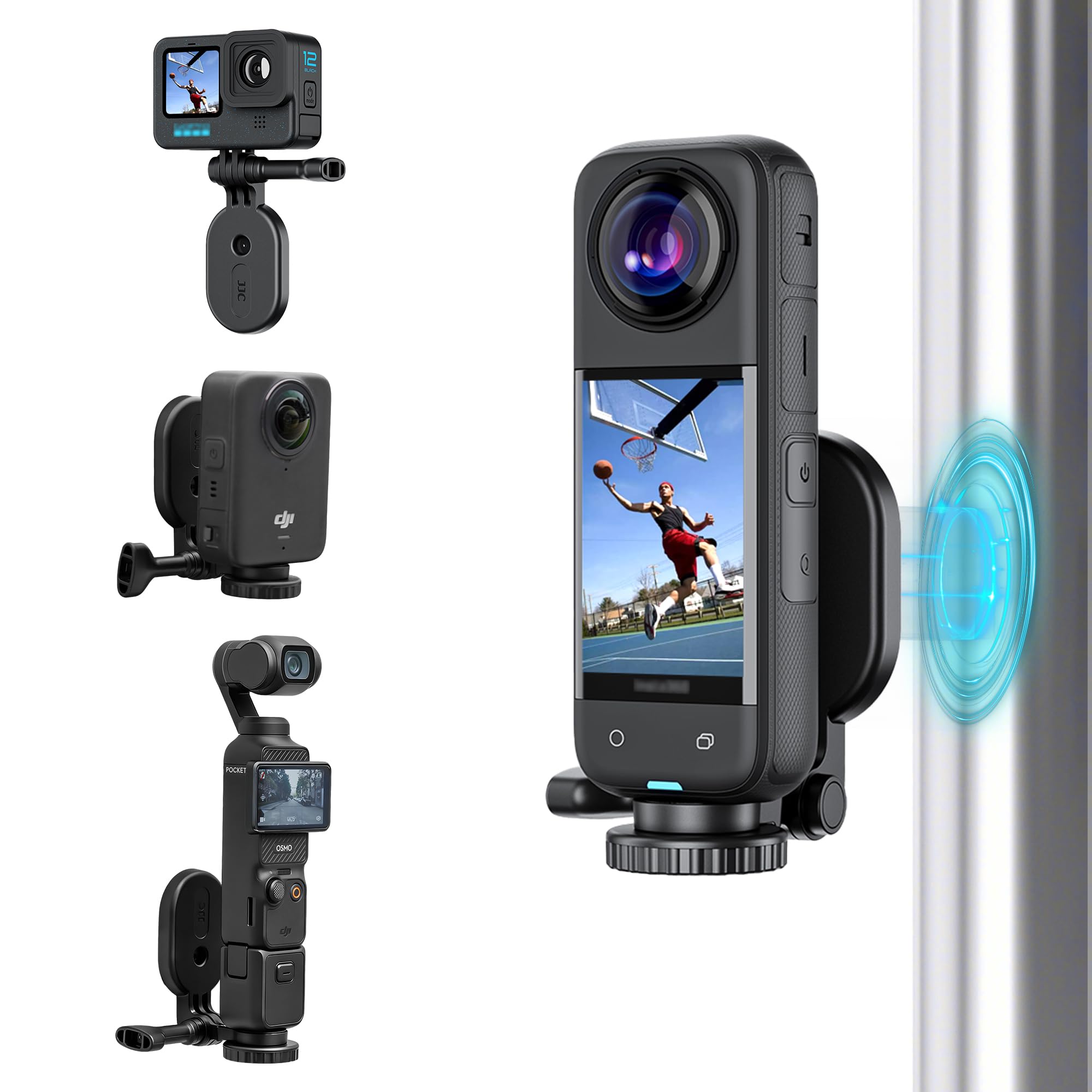 JJC Magnetic Mount Stand for Insta360 X5 X4 Air X4 X3, DJI Osmo Pocket 3 Osmo 360 Action 5 Pro/4/3, Gopro Hero, Insta 360 ACE, Strong Magnet Base