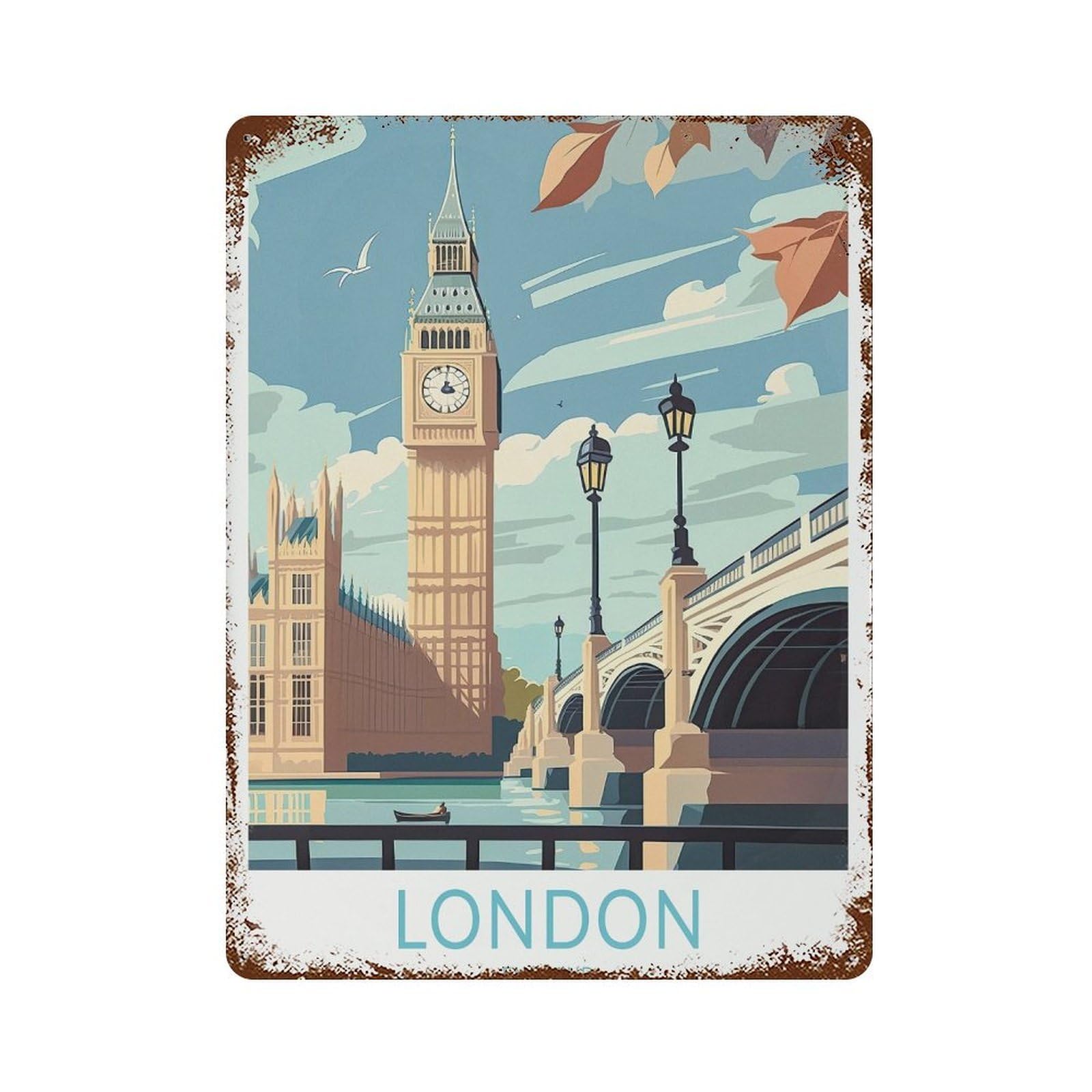 xiaoxiaoshen London Big Ben England Travel Bridge United Kingdom Decor (2) Wall Decor Art Metal Tin Poster Modern Home Decor Art Home Bar Shop Decorations Vintage Sign 40x30cm