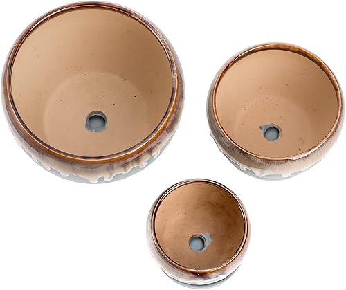 Miniatura 3 de Lyellfe Juego de 3 macetas de cerámica, macetas con agujero de drenaje y platillo conectado, macetas decorativas de 7  5  4 pulgadas para interiores