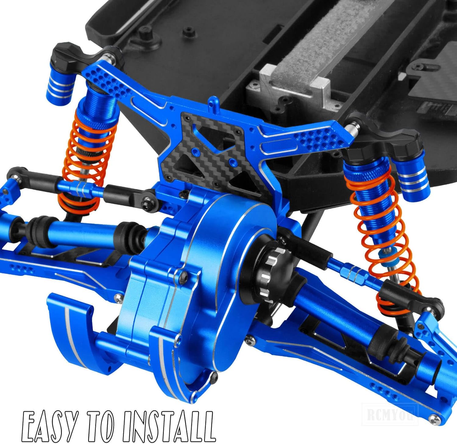 RC Aluminum Front Rear Big Bore RC Shock Absorber Upgrades Part for 1/10 Slash,Stampede,Rustler,Hoss 2WD 4X4 VXL,Alloy 4PCS RC Shocks w/Golden spring,Navy Blue