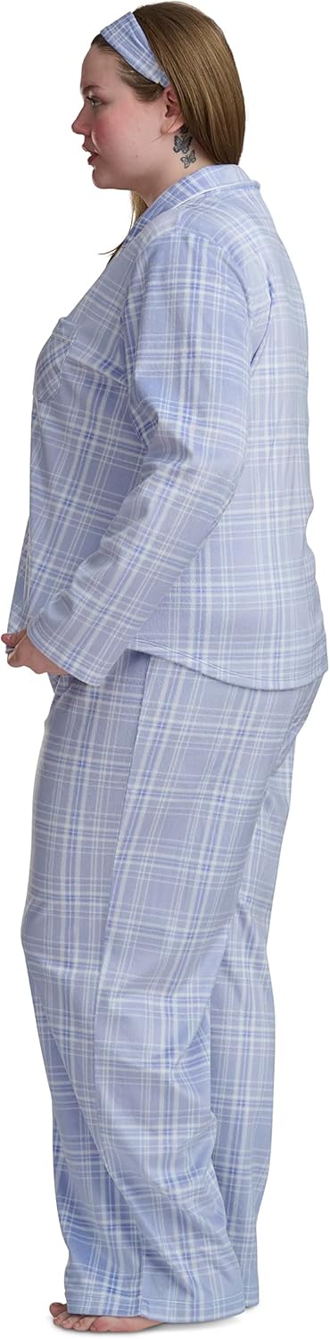 Karen Neuburger womens Plus Size Long Sleeve Minky Fleece Notch Collar Top and Pant Pajama Set With Matching Headband - Image 3