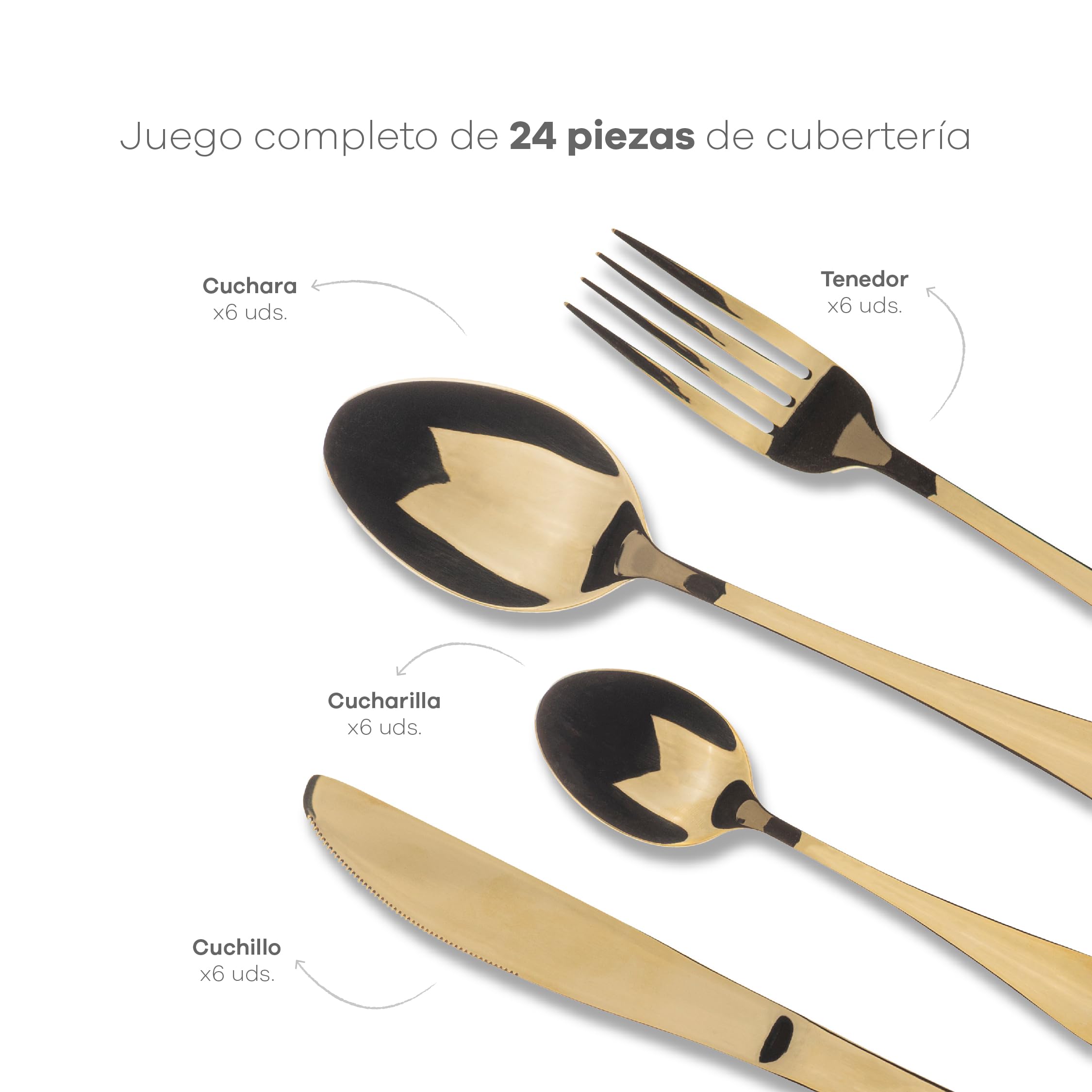 Bergner Set 24pcs cuberteria en acero inoxidable colección Munich champagne shiny