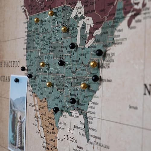 Miniatura 6 de Mapa del mundo en lienzo con tablero de corcho - Letras inglesas - Decoración decorativa de pared para todas las habitaciones - Cuadros en lienzo