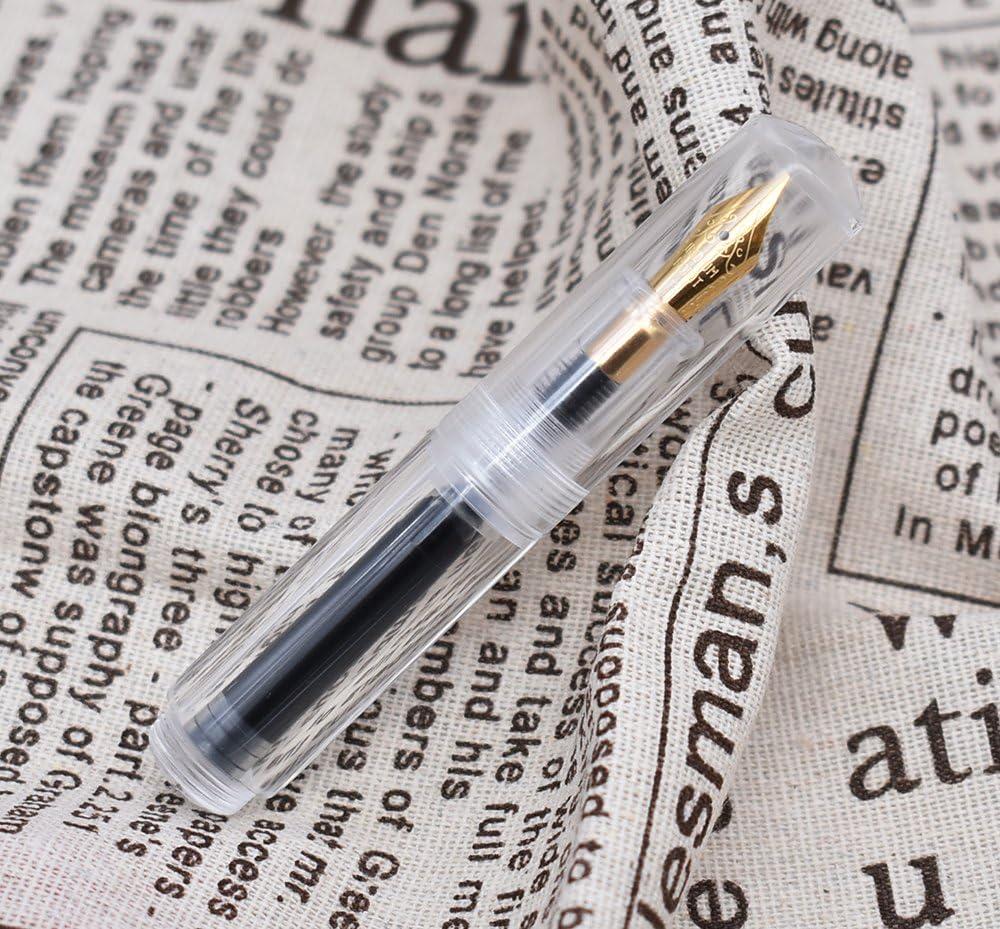 MAJOHN Wancai Mini Fountain Pen (Extra Fine Nib 0.38mm) Transparent White Pocket-Size Travel Penwith 6 Black Ink Cartridges