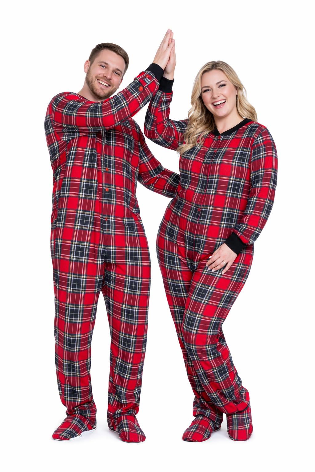 BIG FEET PAJAMA CO. One Piece Cotton Flannel Tartan Adult Footed Pajamas Onesie for Men & Women