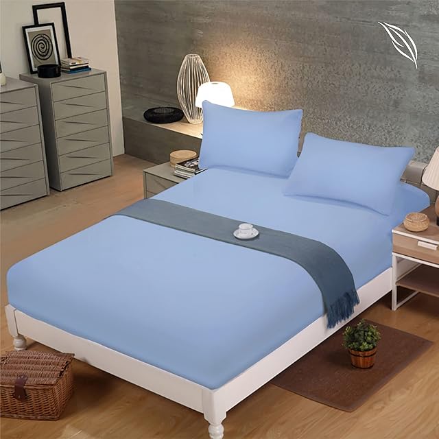 Shenaaya Fitted Sheet - Extra Deep Pocket 16 inch(40cm) with All-Around Elastic - Brushed Microfibre - Breathable, Anti-Wrinkle, Soft and Comfy Fitted Bed Sheet (Blue Double, 135 x 190 cm)