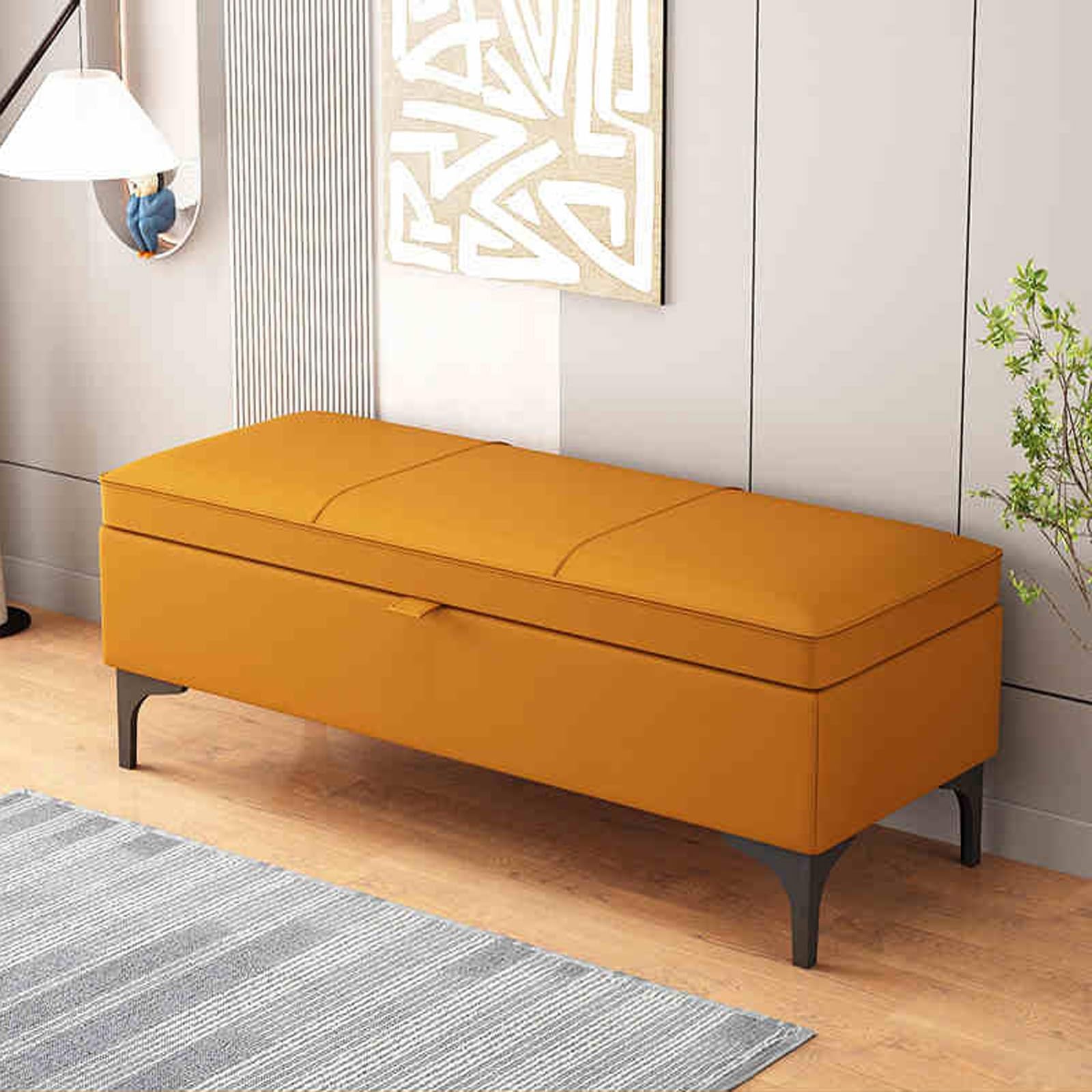 Banc de rangement en bois 100x40 cm, bout de lit et coffre d'entrée