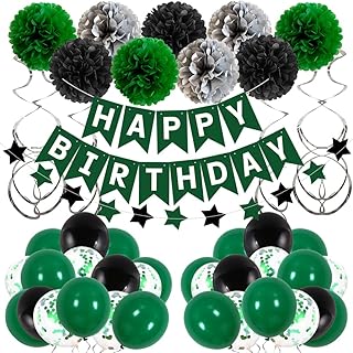Birthday Decorations for Men, Green Party Decorations for Men Women Boys Girls with Happy Birthday Banner Balloons, 71 Pcs Green and Black Party Supplies