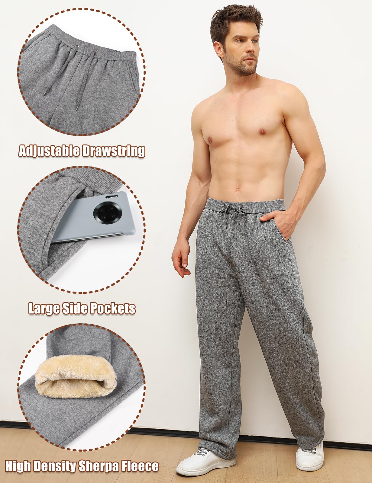 Vancavoo Pantaloni Tuta Uomo Invernali in Pile Pantalone Sportivi Corsa Felpati Pantaloni da Jogging Larghi Casual Cotone Pantaloni da Jogger con Coulisse e Tasche