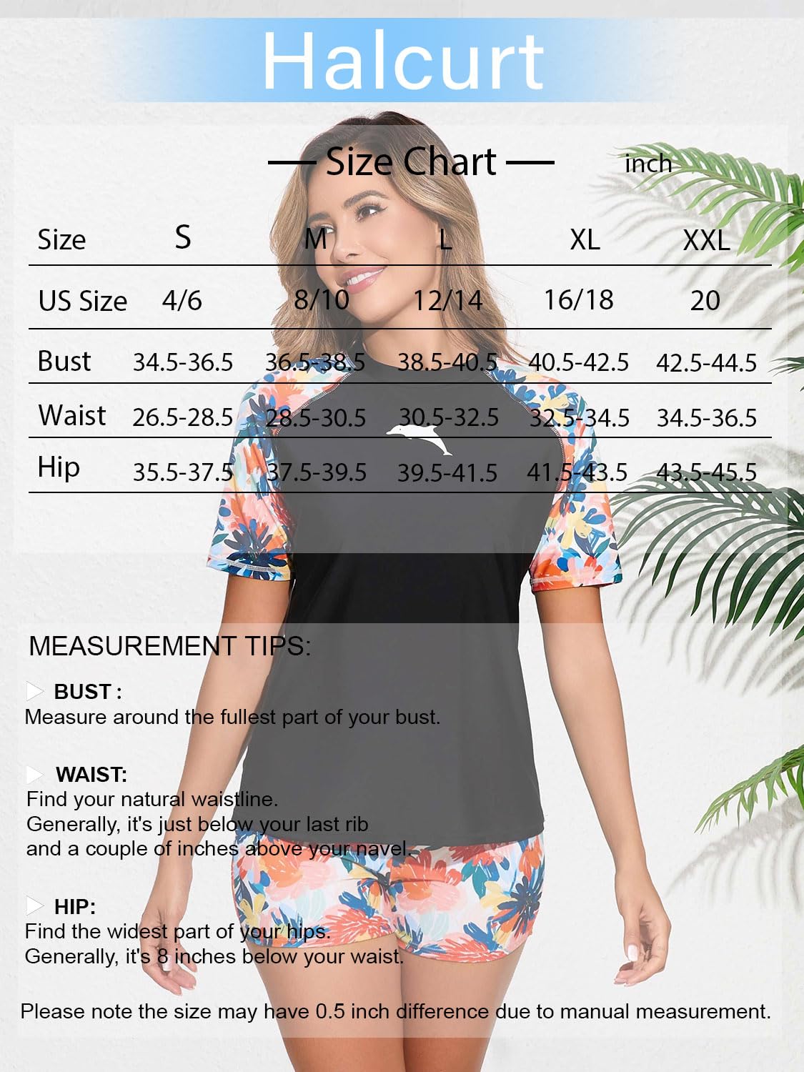 Halcurt Conjunto de camiseta de natación de dos piezas de manga corta para mujer con protección UPF 50 y pantalones cortos