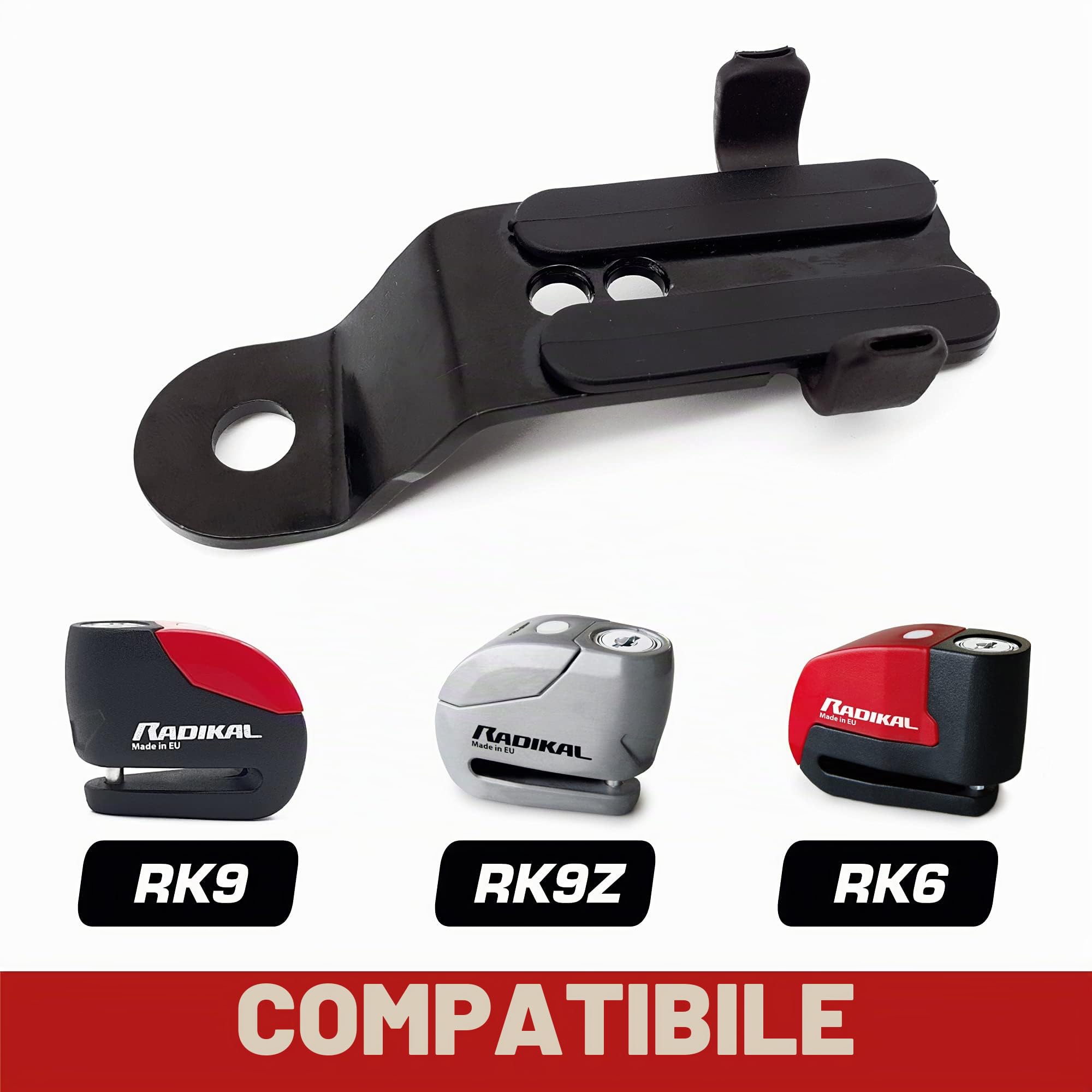 RADIKAL RK6 Antifurto Moto con Allarme Lucchetto Bicicletta Bloccadisco Scooter Sicurezza & RK351 Staffa Antifurto Moto Bloccadisco RK9Z RK9 RK6 da Montare su Viti