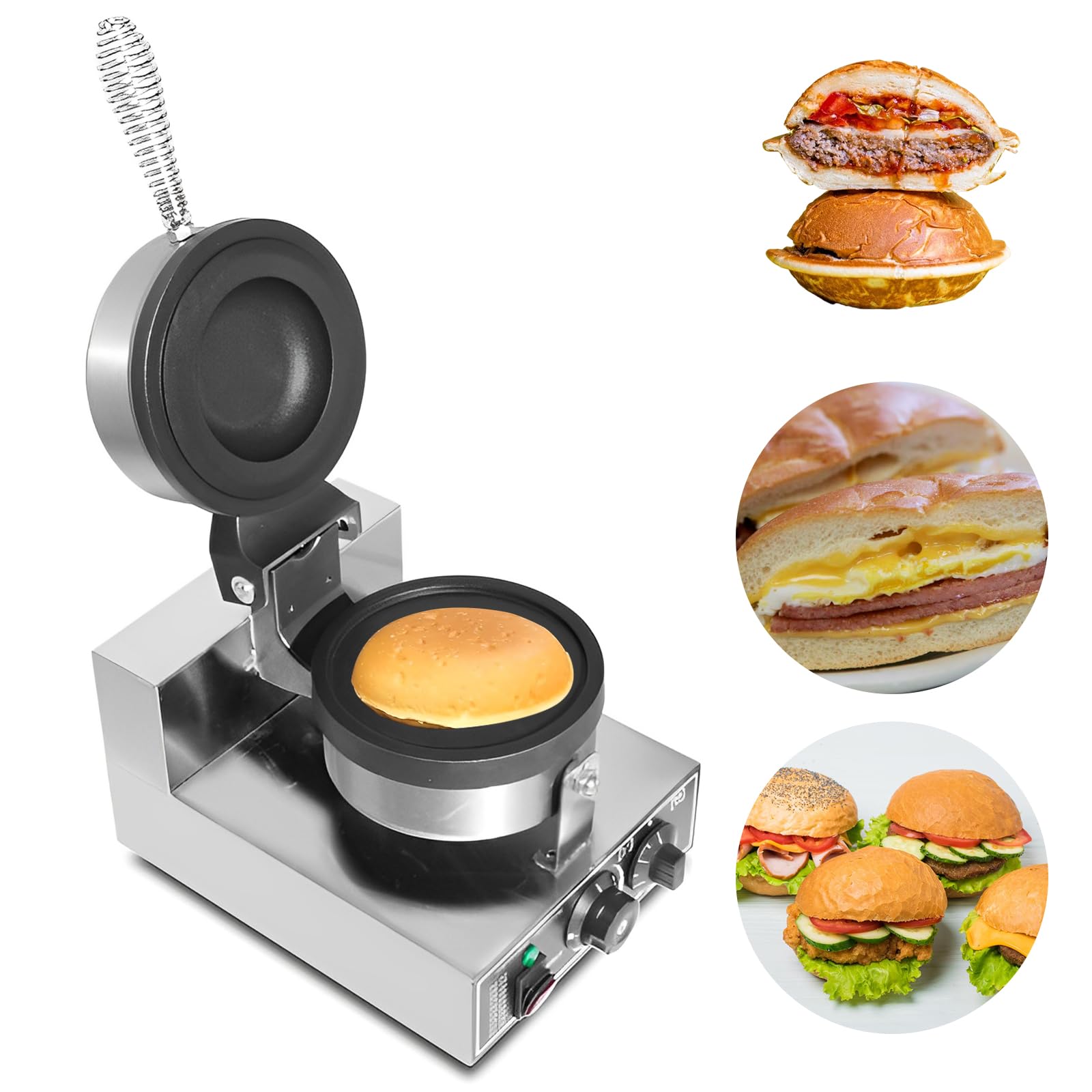 LIROPAU Machine à Burger UFO, Presse à Panini Antiadhésive Commerciale Pour Hamburgers, Température Réglable De 50 à 300 ℃, Réglage de la Durée de 0 à 5 Minutes pour un Usage Domestique Commercial