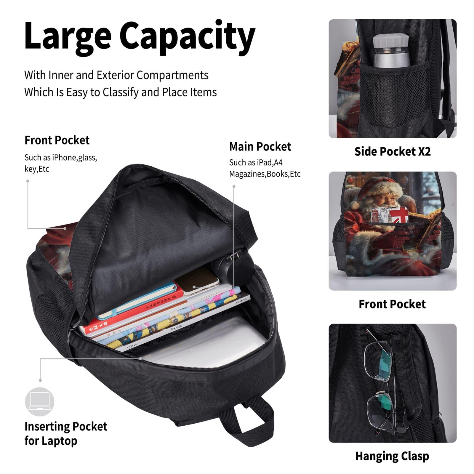 Zaino, borsa portapranzo, astuccio, set da 3 pezzi, per lavoro e
