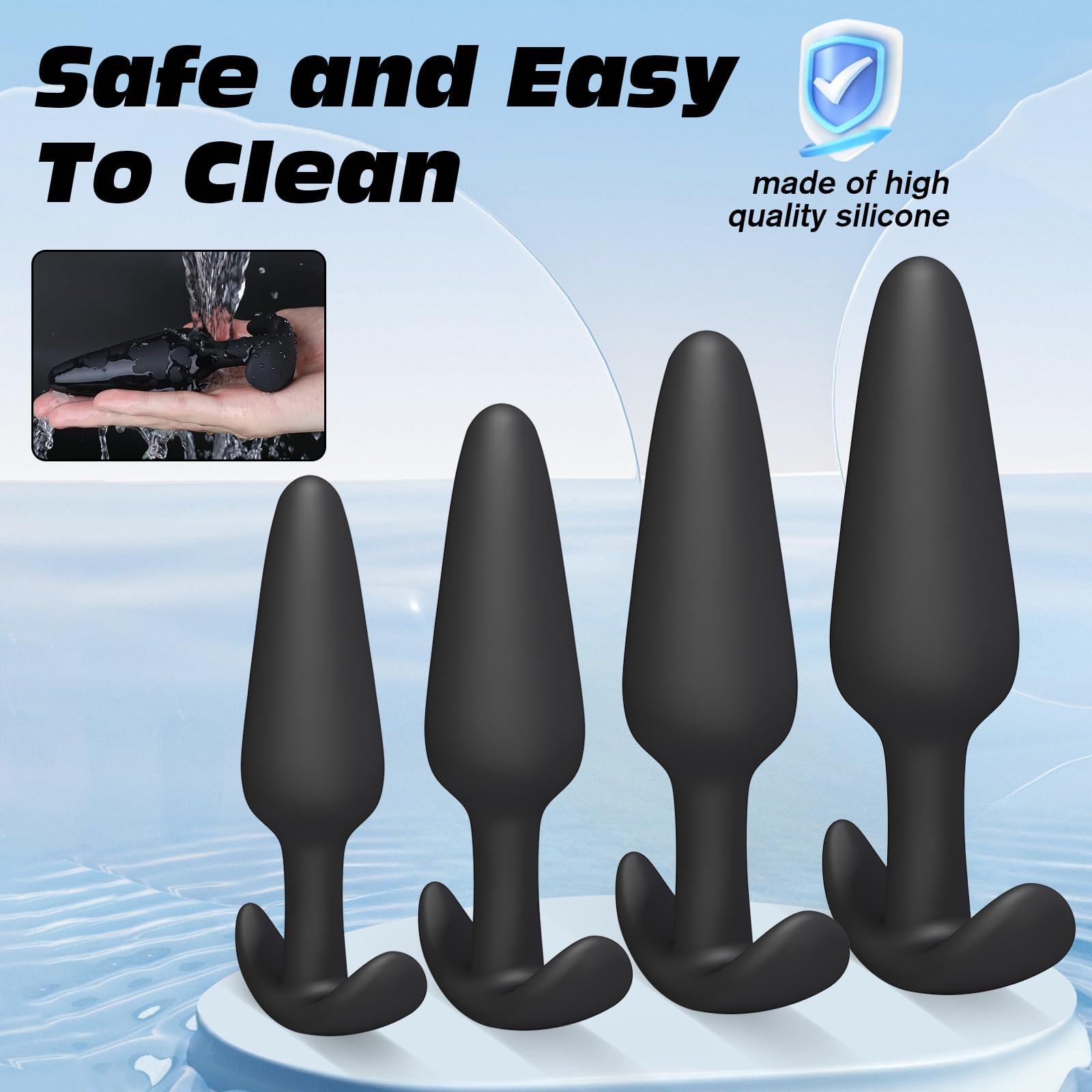 URZZAN 4PCS Silicone Anal Butt Plug Set, Beginner to Advanced, Trainer Kit with Flared Base for Women, Men Comfortable Long-Term Wear, Premium Training Sets, Sex Toys for Couples