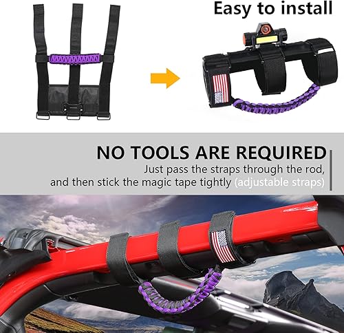 Miniatura 10 de BESTAOO Asas de agarre de barra antivuelco mejoradas con luz de cúpula para Jeep Wrangler CJ YJ TJ JK JL Gladiator JT, agarre de cuerda de