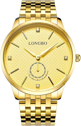 Longbo oro lusso pieno di strass Face stainless steel Band Business Leisure  Men orologio da polso : Amazon.it: Orologi