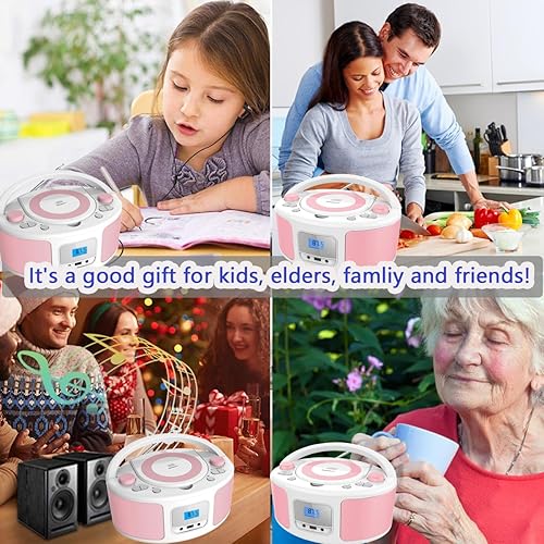 Miniatura 8 de Boombox reproductor de CD portátil con Bluetooth, radio FM estéreo, control remoto, entrada USB y conector de auriculares AUX de 0.138 in,