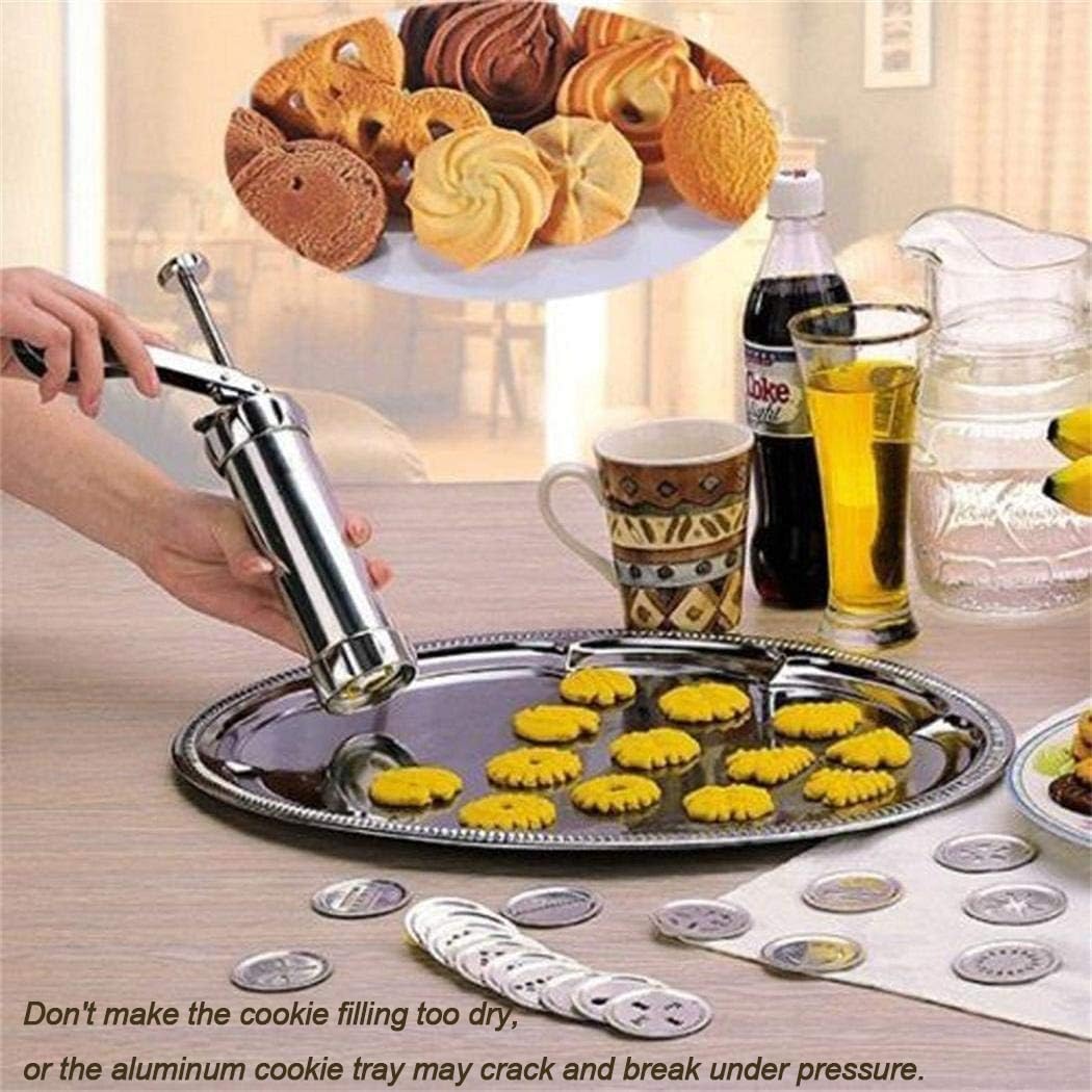 YOOUSOO Cookie Press Maker Kit, Spritz Cookie Maker Machine For Baking, For DIY Biscuit Maker and Decoration with 20 Cookie Discs and 4 Piping Tips (Stainless Steel)