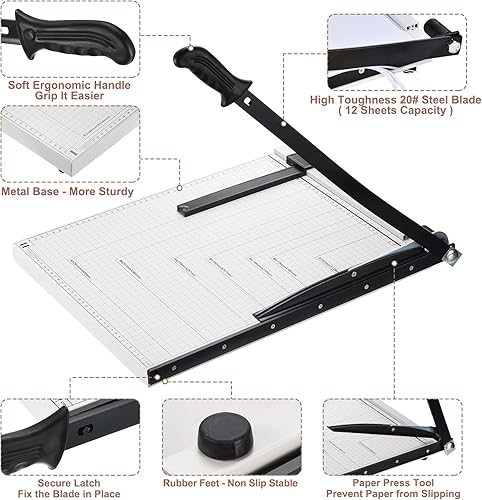 Miniatura 3 de PATIKIL Cortador de papel A3 apilado para cartulina, longitud de corte de 18 pulgadas, herramienta de prensa de papel de riel de protección, guía