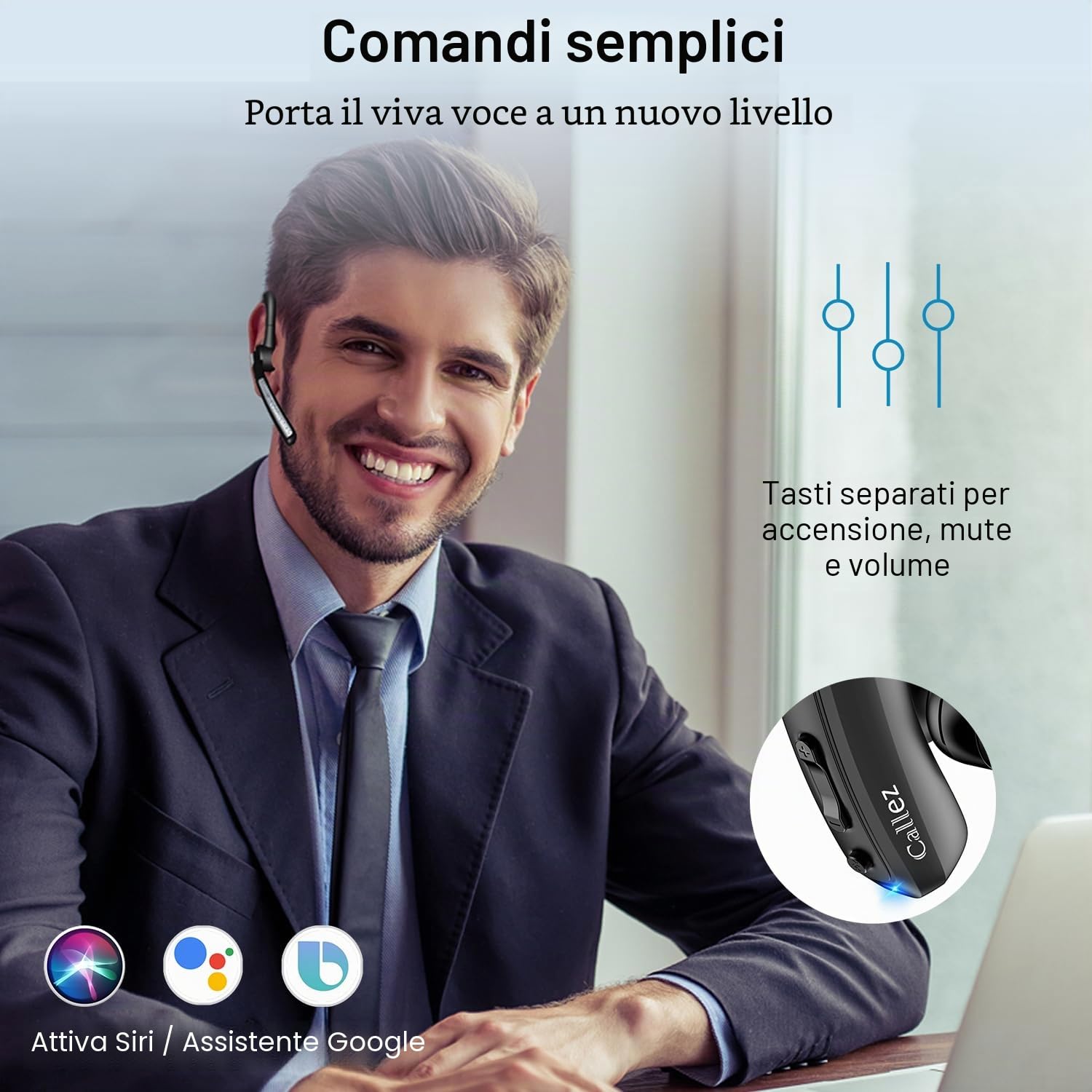 Callez Auricolare Bluetooth per iPhone Samsung Cellulare, Auricolari Bluetooth Singolo V5.0 con CVC8.0 Doppio Microfono ENC Cancellazione del Rumore Cuffie Wireless per Guida Ufficio Lavoro