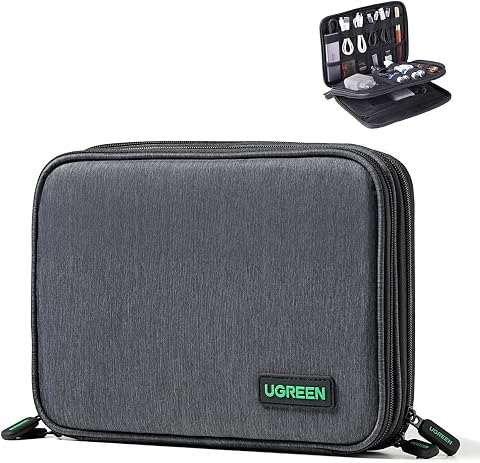 UGREEN Travel Accessories, Portable Bag Electronics Organiser Large Capacity Tech Pouch Compatible with Small Gadget USB Charging Cable Charger Adapter Power Bank Hard Drive SD Card(M)