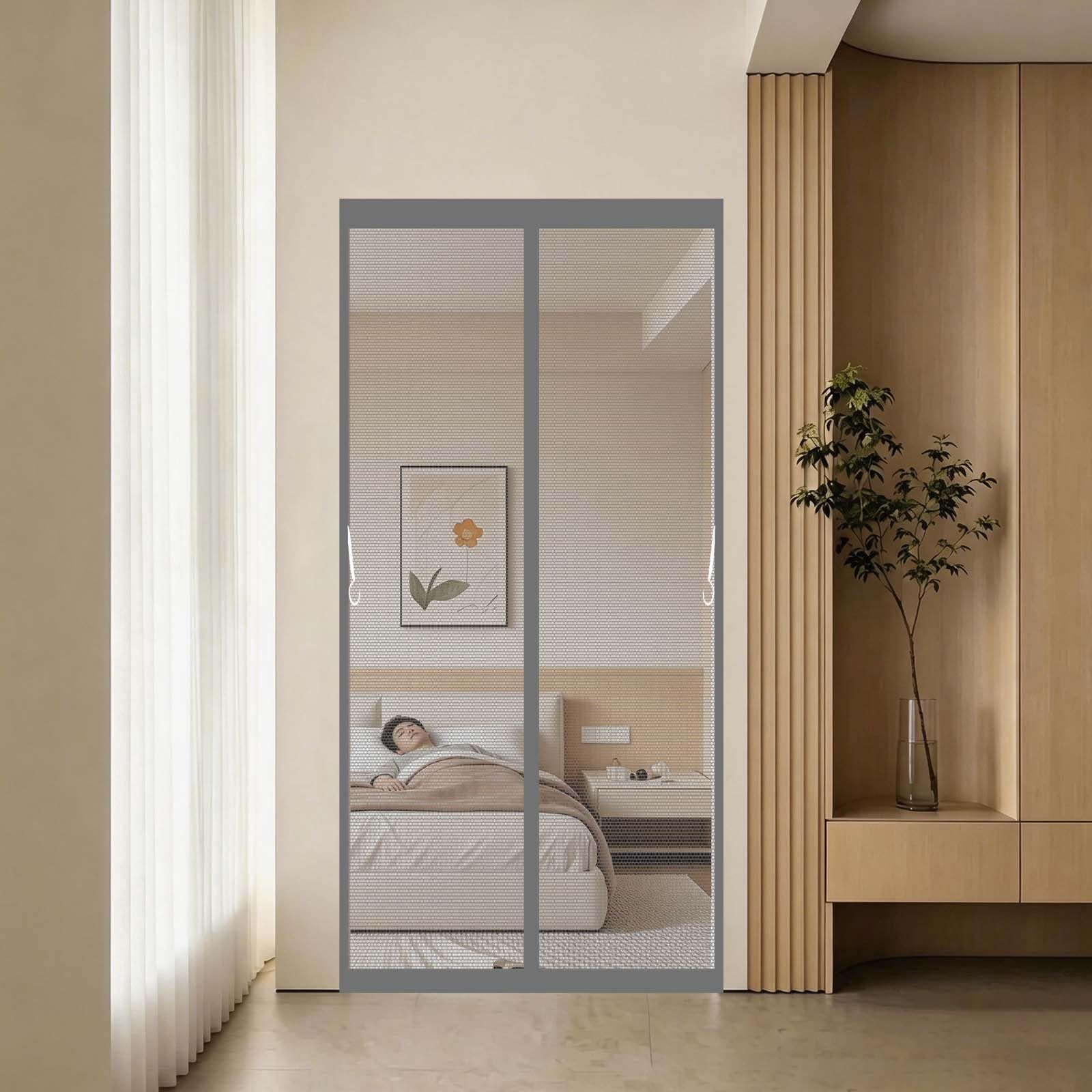 Guoyfen Grey Fly Screen Door 138 X 193 Cm With Powerful Magnets And Full Frame Magic Tape, Hands Free Closing Magnetic Door Screen Fly Curtains For Doors For Bedroom, Sliding,
