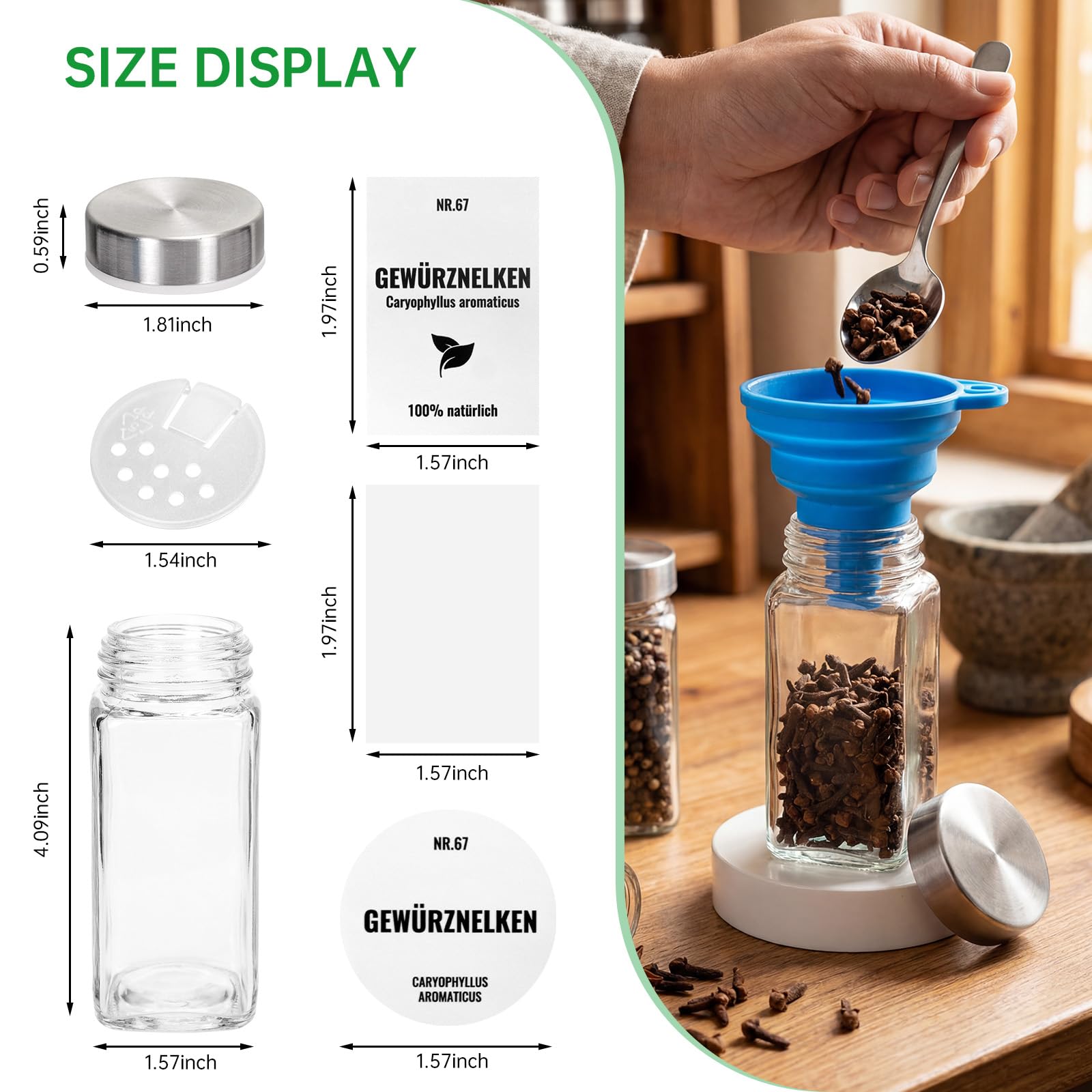 36 Piezas 120ml Botes Especias De Cristal, Botes Para Especias De Cristal | Tarros De Cristal Para Especias Con Etiqueta Alemana, Etiquetas En Blanco, Tamiz, Embudo Para Parrilla, Cocina