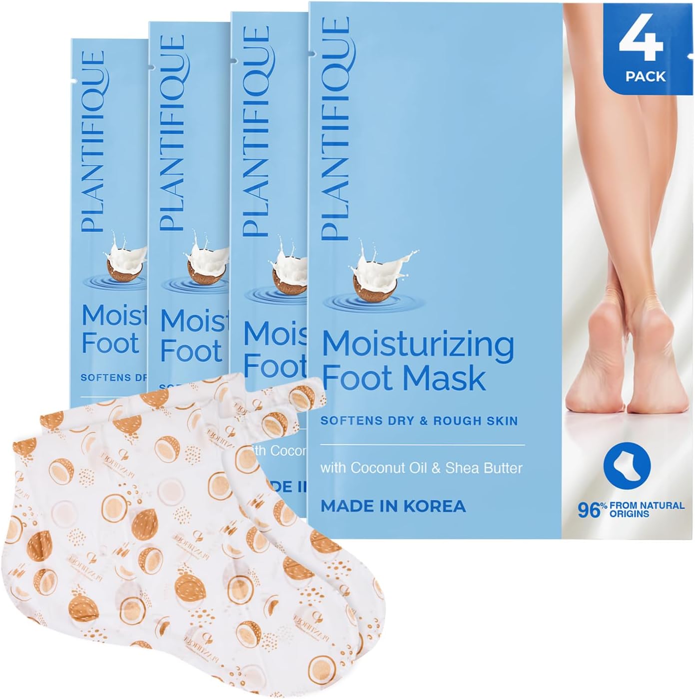 Korean Foot Mask with Shea Butter 4 Pairs box for Dry & Cracked Feet | Hydrating Socks for Soft Heels | Intense Moisturizing and Repairing Dry Rough Skin | Foot Spa | Happy Feet Mask