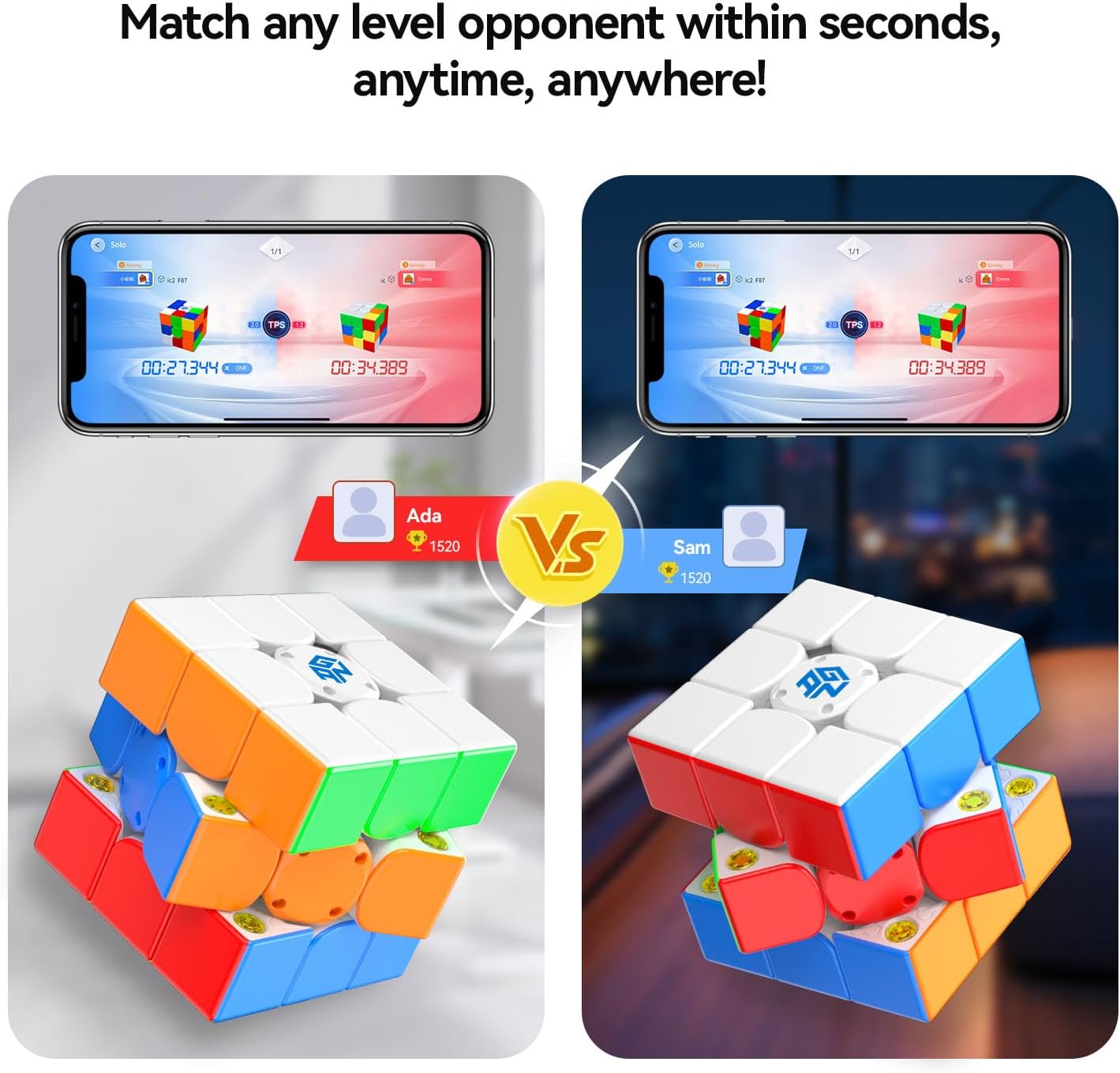 GAN 356 i Carry S Smart Cube Magnetic, 3x3 Speed Cube Intelligent Tracking & Replaceable Batteries with CubeStation App, Compatible with iOS 9.0+, Android 4.4+ Devices for Kids Beginner