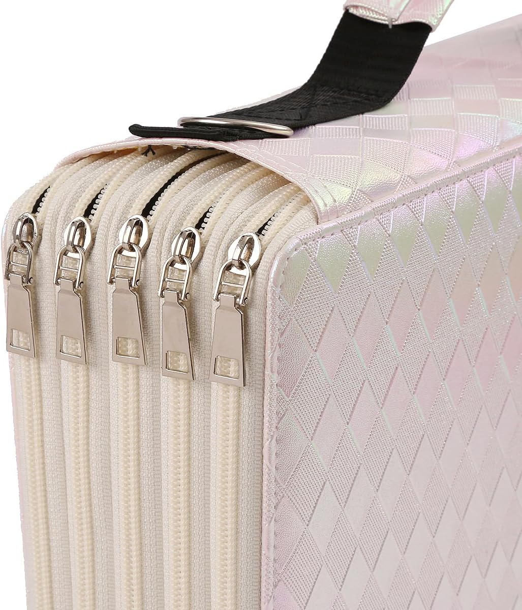 Lbxgap 500 Individual Slots Colored Pencil Organizer PU Deluxe Leather Pencil Case Holder for Watercolor Pens or Markers, Pencil Case Organizer for Artist（Pink，Small Slots）