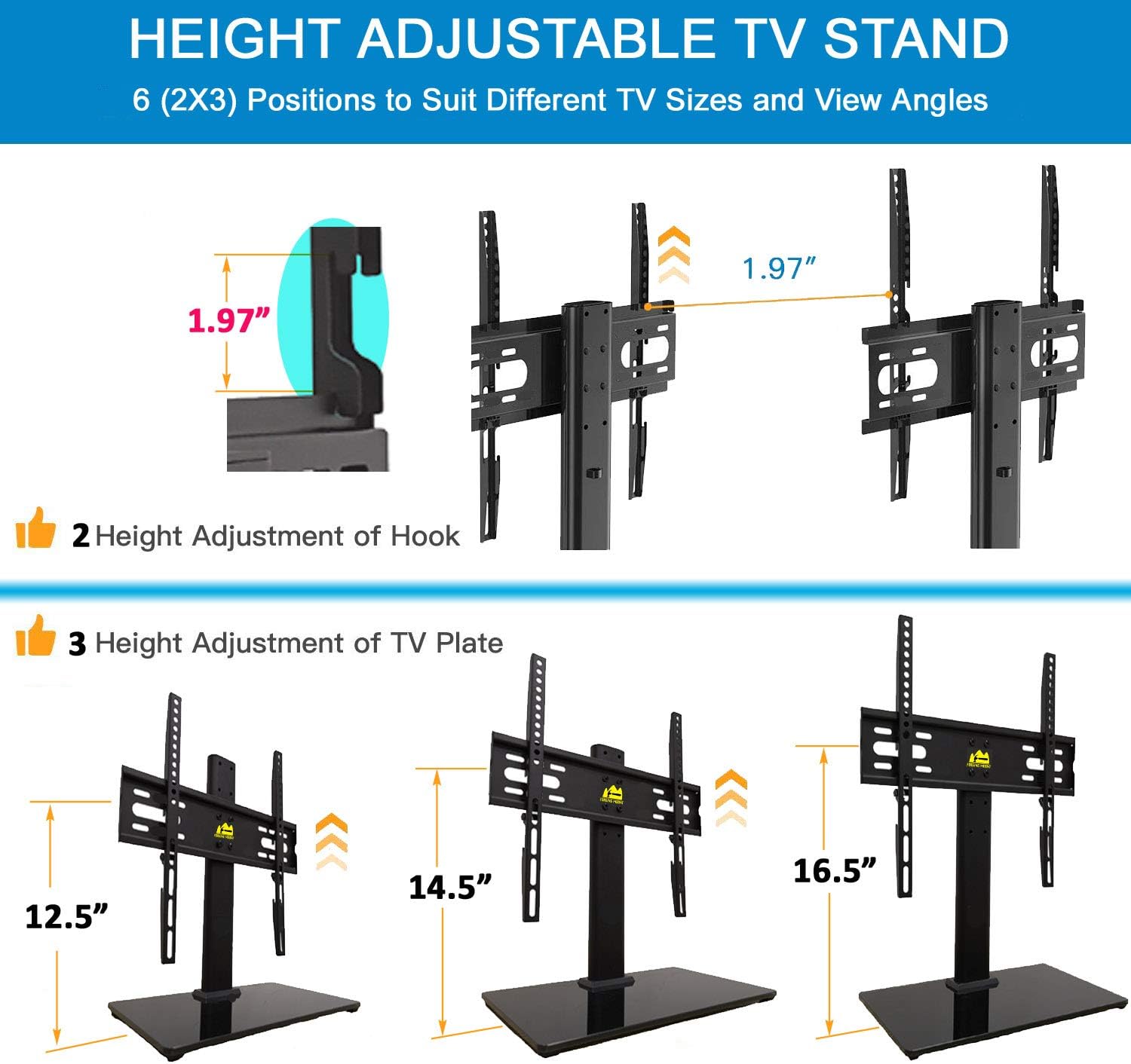 FORGING MOUNT Universal TV Stand Base Table Top TV Stand for 26 to 55 Inch TVs -Height Adjustable TV Mount Stand with Tempered Glass Base & Wire Management, Holds up to 88lbs, VESA 400x400mm(Max)