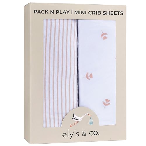 Ely's & Co. Pack and Play - Juego de sábanas para cuna/mini-portátil, juego de 2 sábanas ajustables para patio de juegos compatibles con Graco Pack