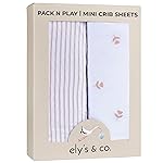 Elys & Co. Pack and Play Sheets, for Mini/Portable Crib, 2 Pack Fitted Playpen Play Yard Sheet Set Compatible with Graco Pack n Play, for Baby Boys, 100% Cotton, Blue Stars and Stripes, 38x24x5