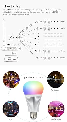 Miniatura 4 de LGIDTECH Bombilla LED DMX512 Miboxer 9W RGB+CCT cambio de color y temperatura de color ajustable, funciona con panel de consola DMX512 a través del