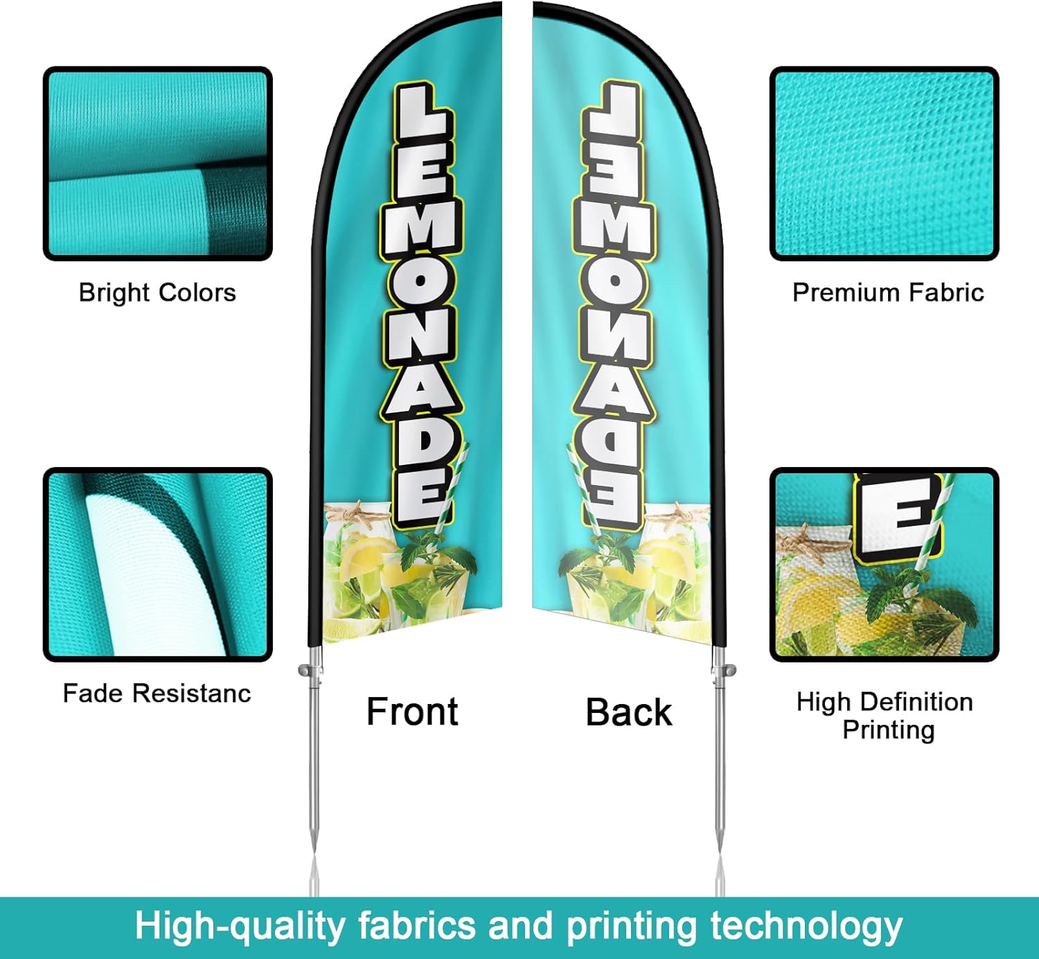 Double Sided Lemonade Feather Flag 8FT, Outdoor Advertising Swooper Flag with Pole Kit for Lemonade Stand, Food Vendors & Small Business, Polyester Banner with Ground Spike & Carry Bag