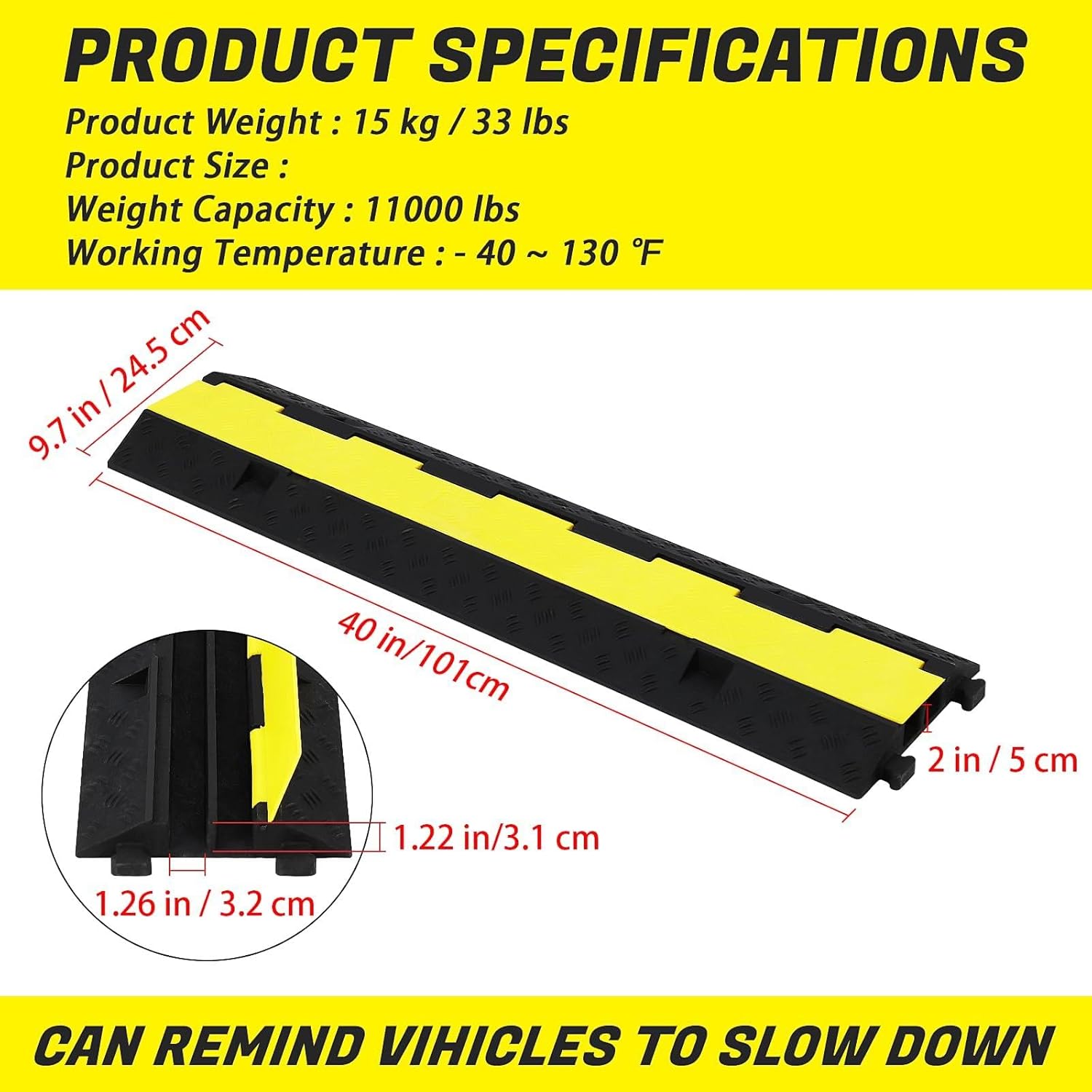 TROPOW 3 Pack 2-Channel 11,000 lbs per Axle Capacity Rubber Cable Protector Ramp – Driveway Wire Cord Guard with Traffic Speed Bump for Indoor and Outdoor Use