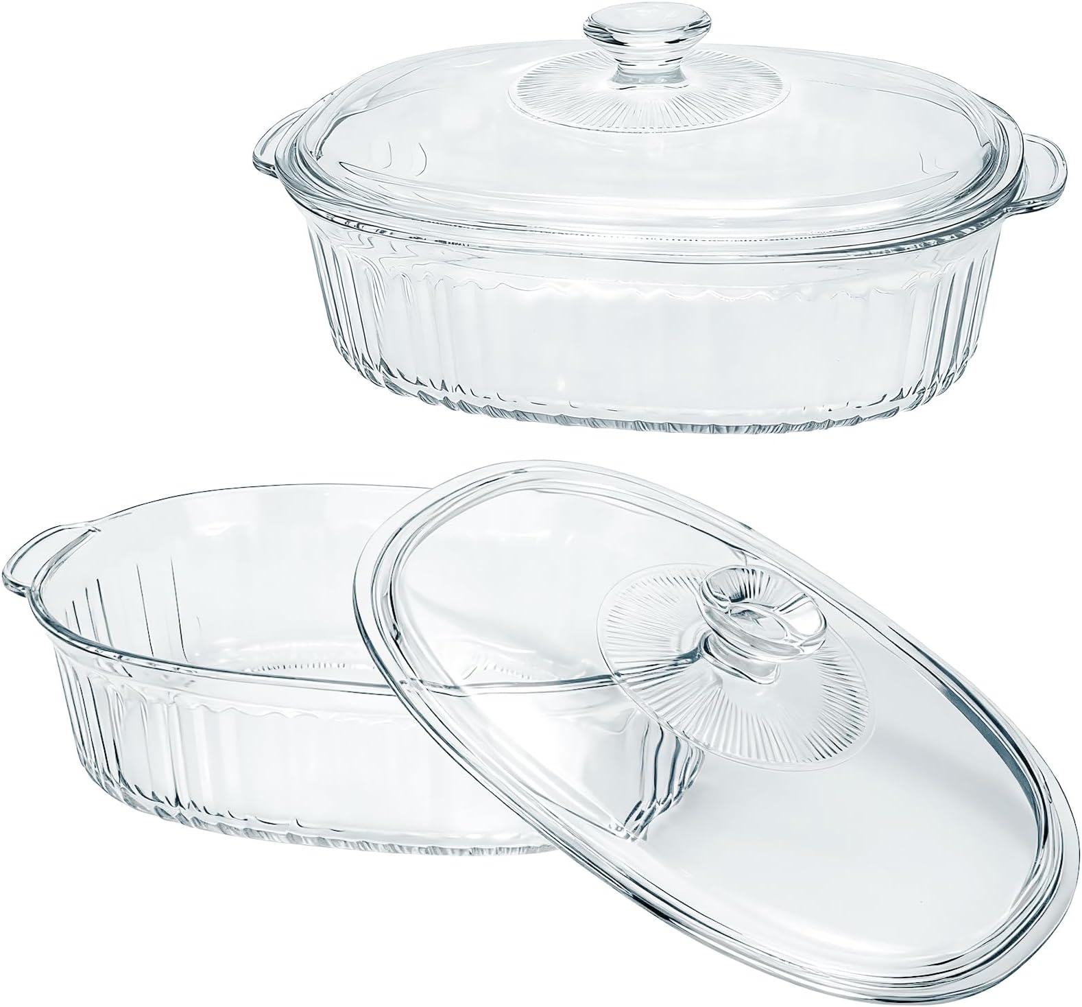 2 Pack Glass Casserole Dishes with Lids for Oven Microwave and Freezer Deep Lasagne Dish with Handle Non Stick Borosilicate Glass Baking Tray for Serving Cooking, 1.9 Qt and 3 Qt