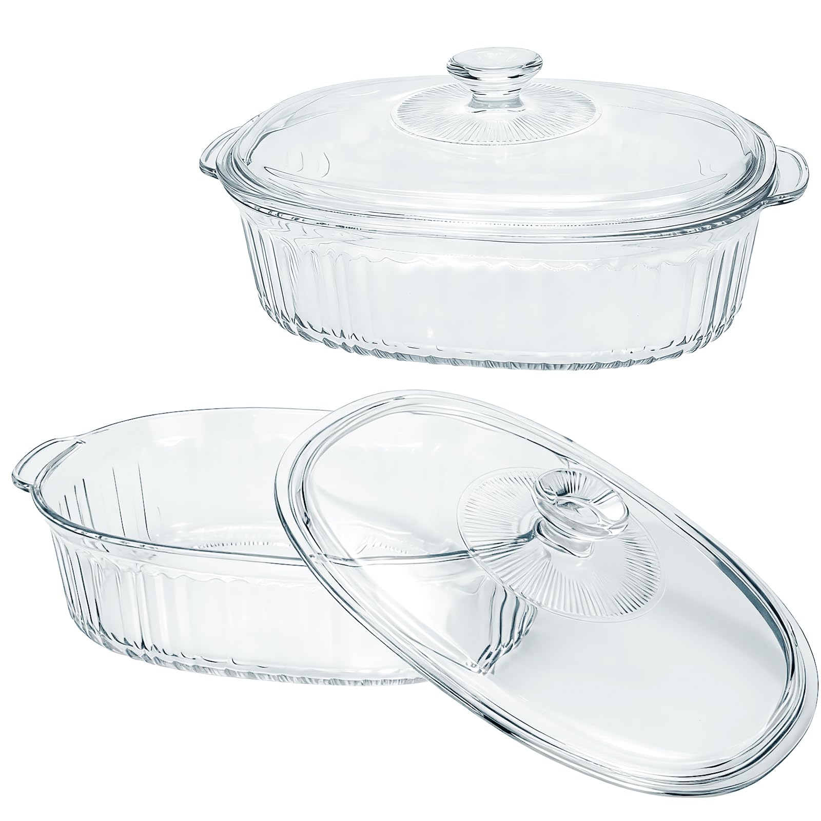 Lot de 2 Cocottes Ovales en Verre Borosilicate avec Couvercles | Plats à Four 1,8 L et 2,8 L Résistants à la Chaleur pour Gratins, Cuisson, Micro-ondes et Lave-vaisselle