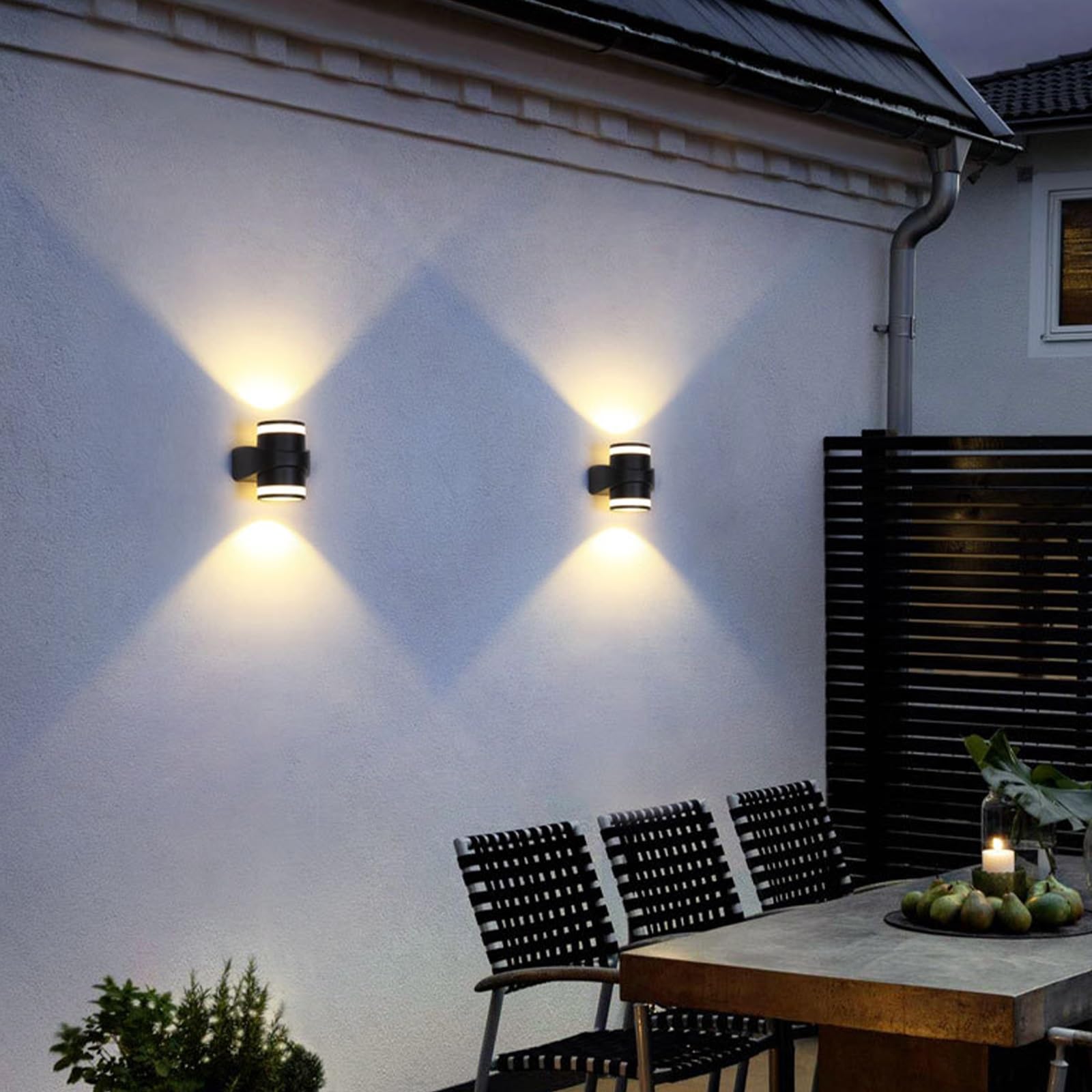 Kinkiety zewnętrzne/wewnętrzne, nowoczesna lampa ścienna LED z aluminium, 10 W, 3000 K, ciepła biel, IP65, wodoodporna, oświetlenie ścienne w górę i w dół, do patio, werandy, ogrodzenia