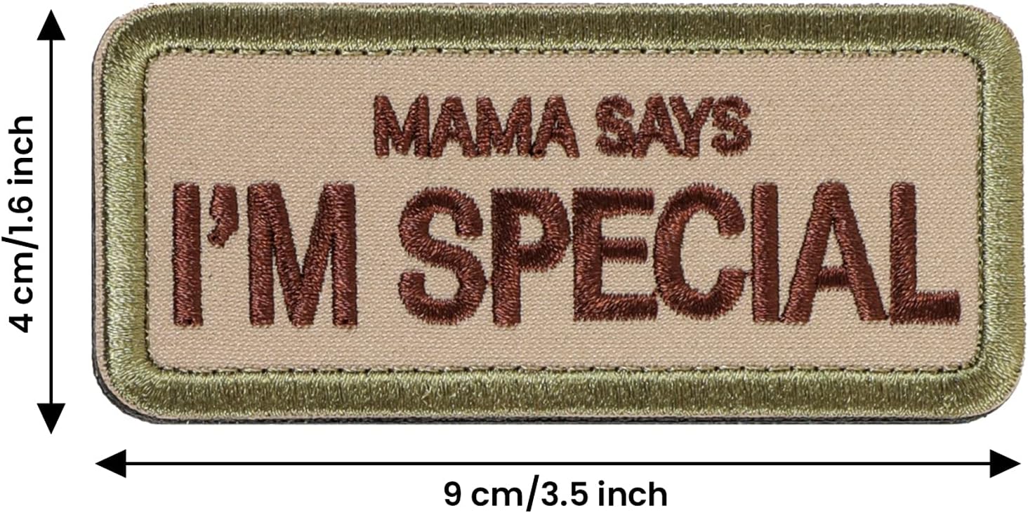 FRTKK Tactical Military Embroidered Applique Morale Hook & Loop Patch Mama Says I'm Special (White & Black+Brown+Yellow) image 2