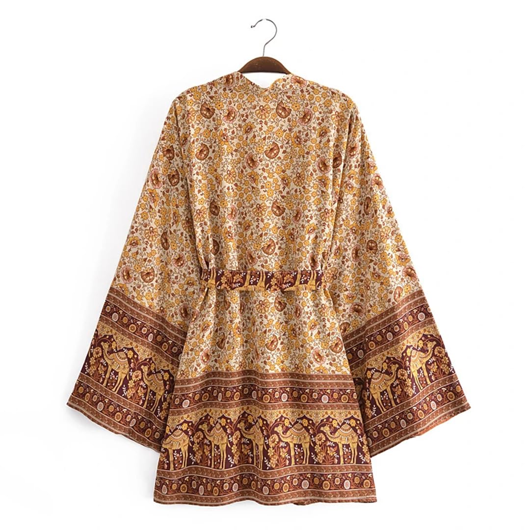 Disimlarl Kimono da spiaggia con stampa a pipistrello, da donna, con scollo a V, in rayon e cotone