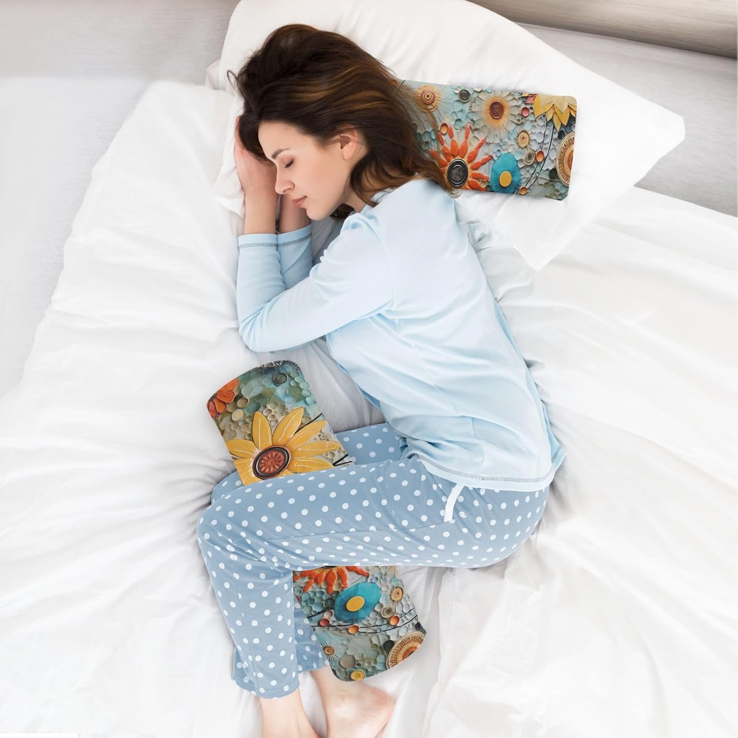 Yuiboo Relief Style Flower Bolster Pillows for Bed Neck Roll Pillows for Bed Decorative Round Pillow Cylinder Pillow Decorative Cylinder Pillow Covers with Zipper