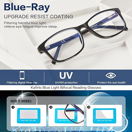 Miniatura 6 de Kafirlo Anteojos de lectura bifocales para mujeres y hombres, parte superior transparente, bloqueo de luz azul, lectores de computadora, marco