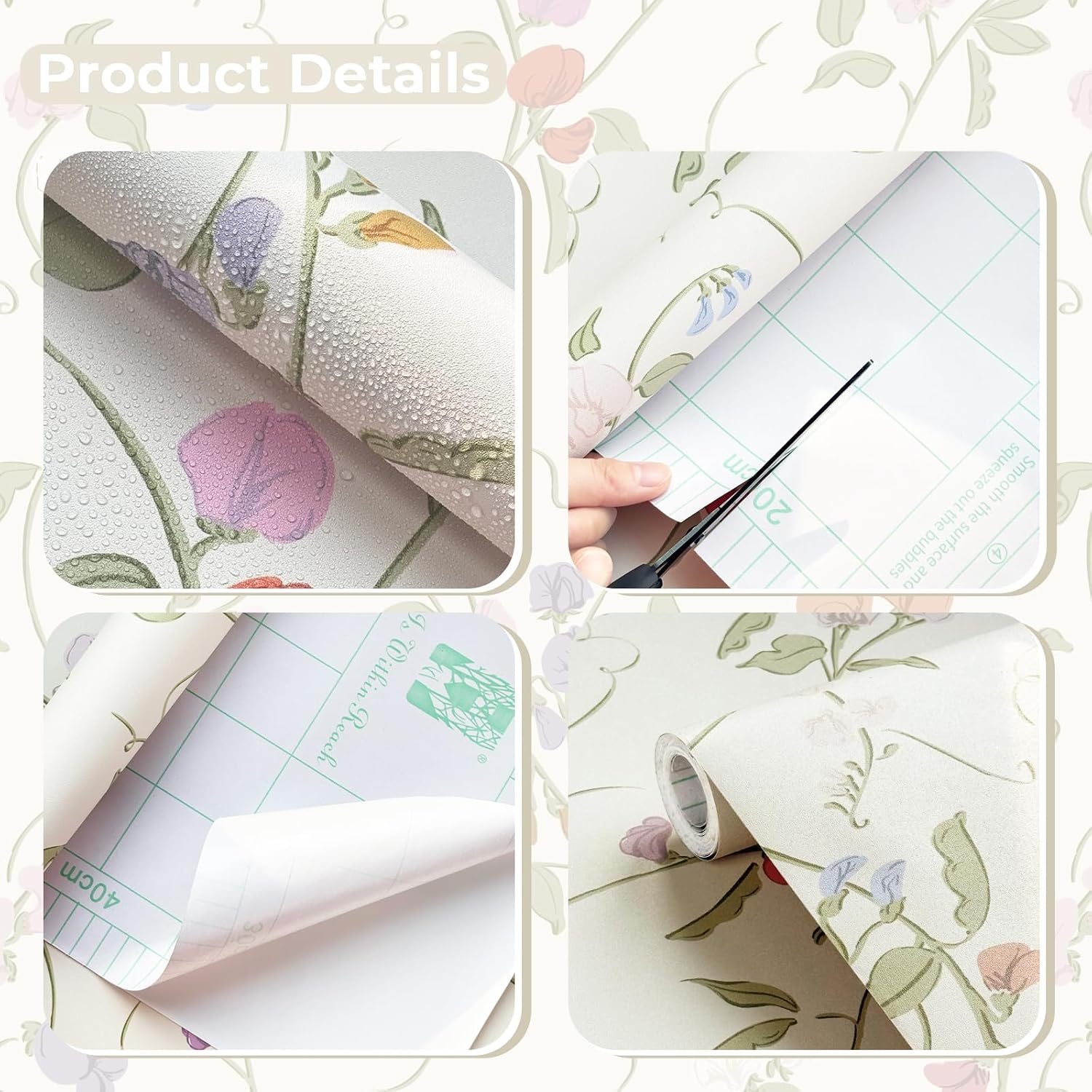 17.3" x 393.7" Vintage Wallpaper Peel and Stick Beige Floral Wallpaper Leaf Contact Paper Vinyl Waterproof Self Adhesive Boho Botanical Wall Paper for Bedroom Shlef Cabinet Decor