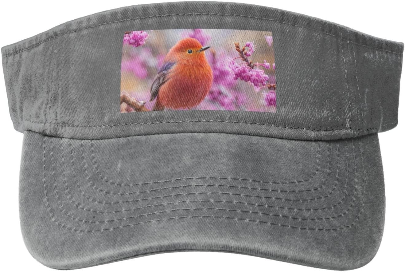 Spring Bird and Flowers Print Sport Sun Visor Hats Cotton Ball Caps Empty Top Baseball Sun Cap for Men Women