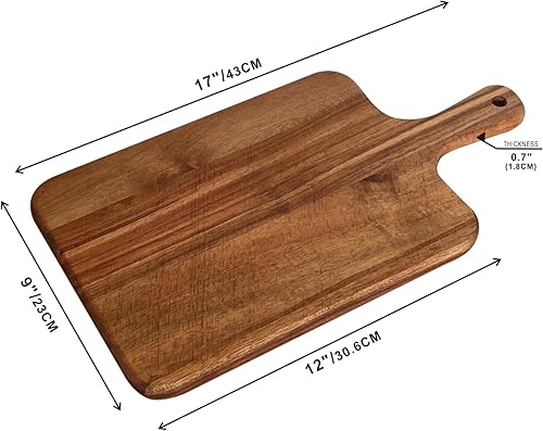 Miniatura 2 de Tabla de cortar de acacia de 17 x 9 pulgadas, tabla de servir de madera con asa, tabla de cortar de acacia para el hogar, cocina, boda, fiesta